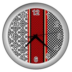 Background Damask Red Black Wall Clock (silver) by Ndabl3x