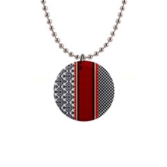 Background Damask Red Black 1  Button Necklace by Ndabl3x