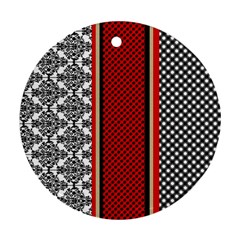 Background Damask Red Black Round Ornament (two Sides) by Ndabl3x