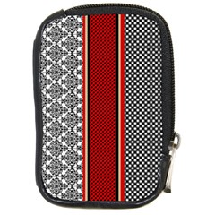 Background Damask Red Black Compact Camera Leather Case by Ndabl3x