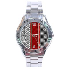 Background Damask Red Black Stainless Steel Analogue Watch by Ndabl3x