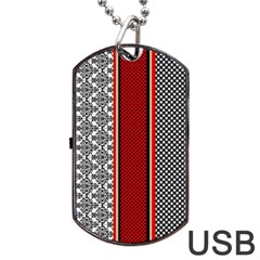 Background Damask Red Black Dog Tag Usb Flash (one Side) by Ndabl3x