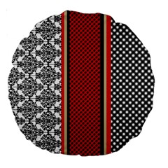 Background Damask Red Black Large 18  Premium Round Cushions by Ndabl3x