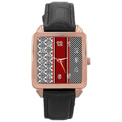 Background Damask Red Black Rose Gold Leather Watch  by Ndabl3x