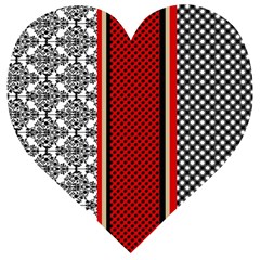 Background Damask Red Black Wooden Puzzle Heart by Ndabl3x