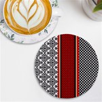 Background Damask Red Black UV Print Round Tile Coaster Front