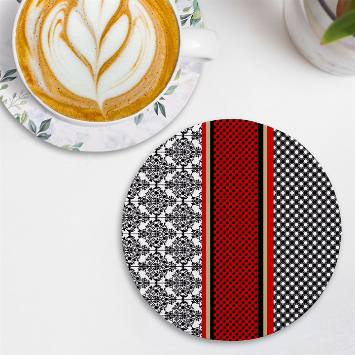 Background Damask Red Black UV Print Round Tile Coaster