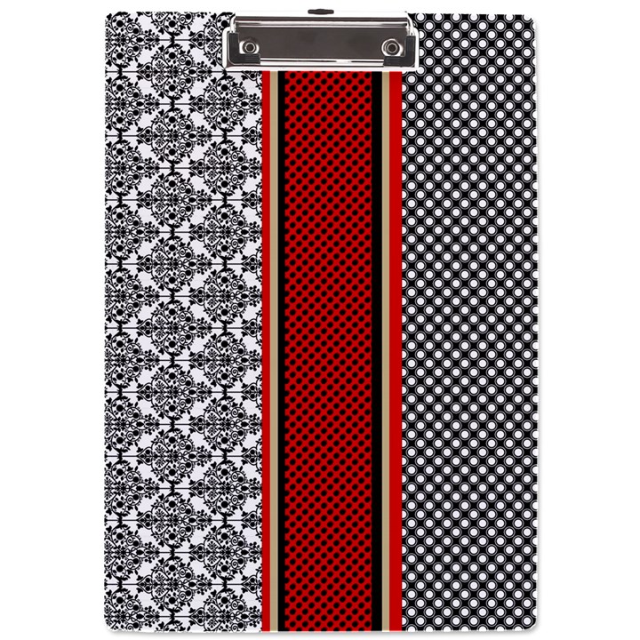 Background Damask Red Black A4 Acrylic Clipboard