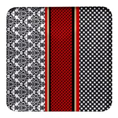 Background Damask Red Black Square Glass Fridge Magnet (4 Pack) by Ndabl3x