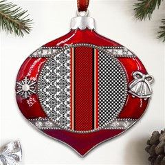 Background Damask Red Black Metal Snowflake And Bell Red Ornament