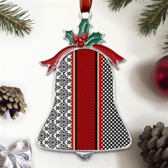 Background Damask Red Black Metal Holly Leaf Bell Ornament