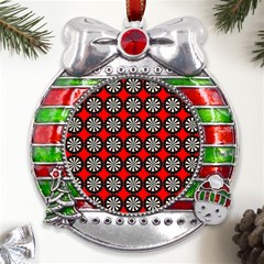 Dart Board Target Game Metal X mas Ribbon With Red Crystal Round Ornament by Ndabl3x