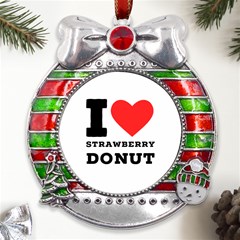 I Love Strawberry Donut Metal X mas Ribbon With Red Crystal Round Ornament by ilovewhateva