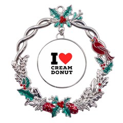 I Love Cream Donut  Metal X mas Wreath Holly Leaf Ornament