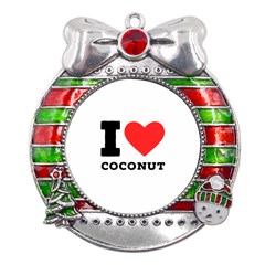 I Love Coconut Metal X mas Ribbon With Red Crystal Round Ornament by ilovewhateva