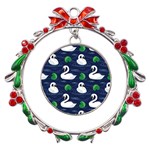 Swan Pattern Elegant Design Metal X mas Wreath Ribbon Ornament Front