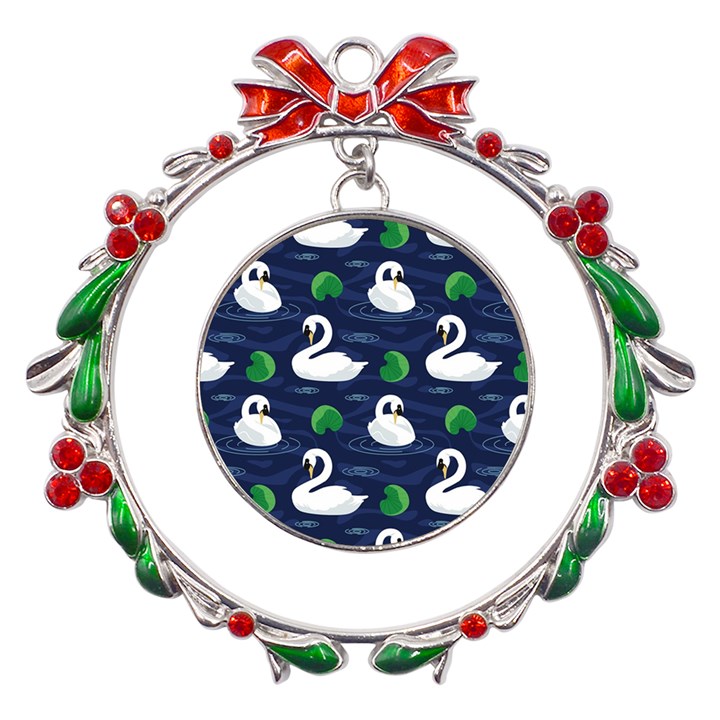 Swan Pattern Elegant Design Metal X mas Wreath Ribbon Ornament