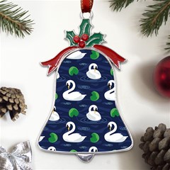 Swan Pattern Elegant Design Metal Holly Leaf Bell Ornament