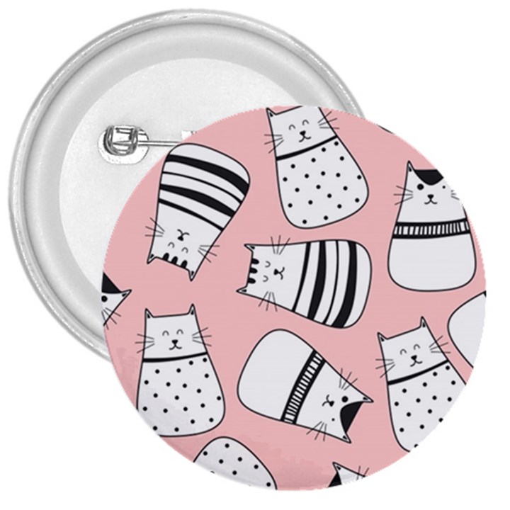 Cute Cats Cartoon Seamless-pattern 3  Buttons