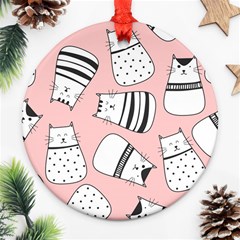 Cute Cats Cartoon Seamless-pattern Ornament (round) by Vaneshart