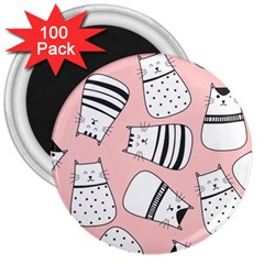 Cute Cats Cartoon Seamless-pattern 3  Magnets (100 Pack) by Vaneshart