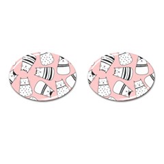 Cute Cats Cartoon Seamless-pattern Cufflinks (oval) by Vaneshart