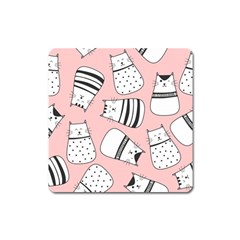 Cute Cats Cartoon Seamless-pattern Square Magnet by Vaneshart