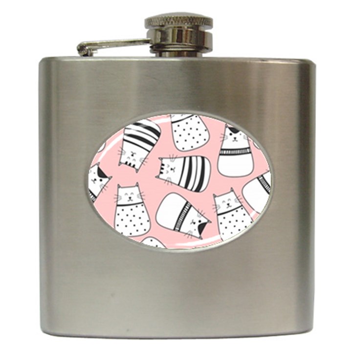 Cute Cats Cartoon Seamless-pattern Hip Flask (6 oz)