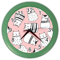 Cute Cats Cartoon Seamless-pattern Color Wall Clock by Vaneshart