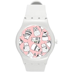 Cute Cats Cartoon Seamless-pattern Round Plastic Sport Watch (m) by Vaneshart