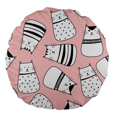 Cute Cats Cartoon Seamless-pattern Large 18  Premium Round Cushions by Vaneshart