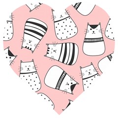 Cute Cats Cartoon Seamless-pattern Wooden Puzzle Heart