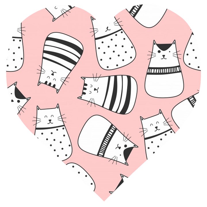 Cute Cats Cartoon Seamless-pattern Wooden Puzzle Heart