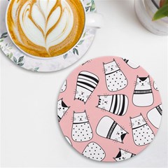 Cute Cats Cartoon Seamless-pattern Uv Print Round Tile Coaster by Vaneshart