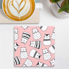 Cute Cats Cartoon Seamless-pattern Uv Print Square Tile Coaster  by Vaneshart