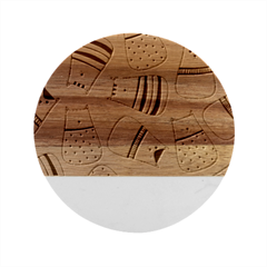 Cute Cats Cartoon Seamless-pattern Marble Wood Coaster (round) by Vaneshart