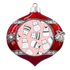 Cute Cats Cartoon Seamless-pattern Metal Snowflake And Bell Red Ornament by Vaneshart