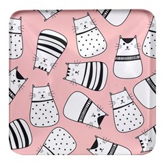 Cute Cats Cartoon Seamless-pattern Square Glass Fridge Magnet (4 Pack) by Vaneshart