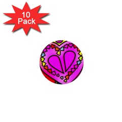 Stained Glass Love Heart 1  Mini Buttons (10 Pack)  by Vaneshart