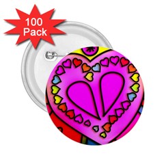 Stained Glass Love Heart 2 25  Buttons (100 Pack) 