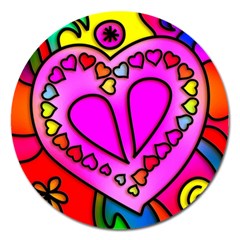 Stained Glass Love Heart Magnet 5  (round) by Vaneshart