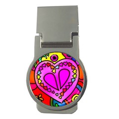 Stained Glass Love Heart Money Clips (round)  by Vaneshart