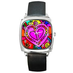 Stained Glass Love Heart Square Metal Watch by Vaneshart