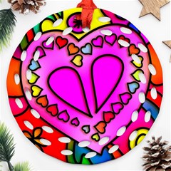 Stained Glass Love Heart Round Filigree Ornament (two Sides) by Vaneshart