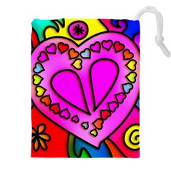 Stained Glass Love Heart Drawstring Pouch (5xl) by Vaneshart