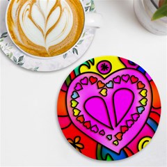 Stained Glass Love Heart Uv Print Round Tile Coaster by Vaneshart