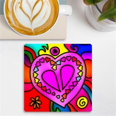 Stained Glass Love Heart Uv Print Square Tile Coaster  by Vaneshart