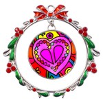 Stained Glass Love Heart Metal X mas Wreath Ribbon Ornament Front