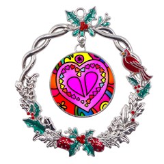 Stained Glass Love Heart Metal X mas Wreath Holly Leaf Ornament