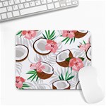 Seamless Pattern Coconut Piece Palm Leaves With Pink Hibiscus Small Mousepad Front